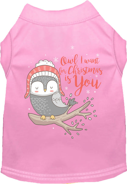 Pink pet shirt with owl Christmas design