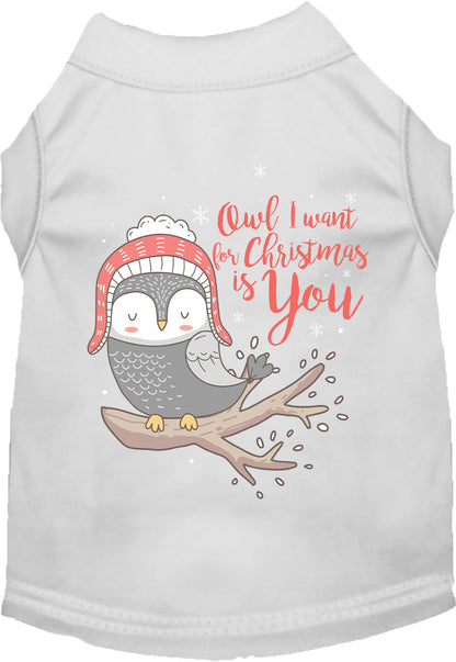 White pet shirt with owl Christmas design