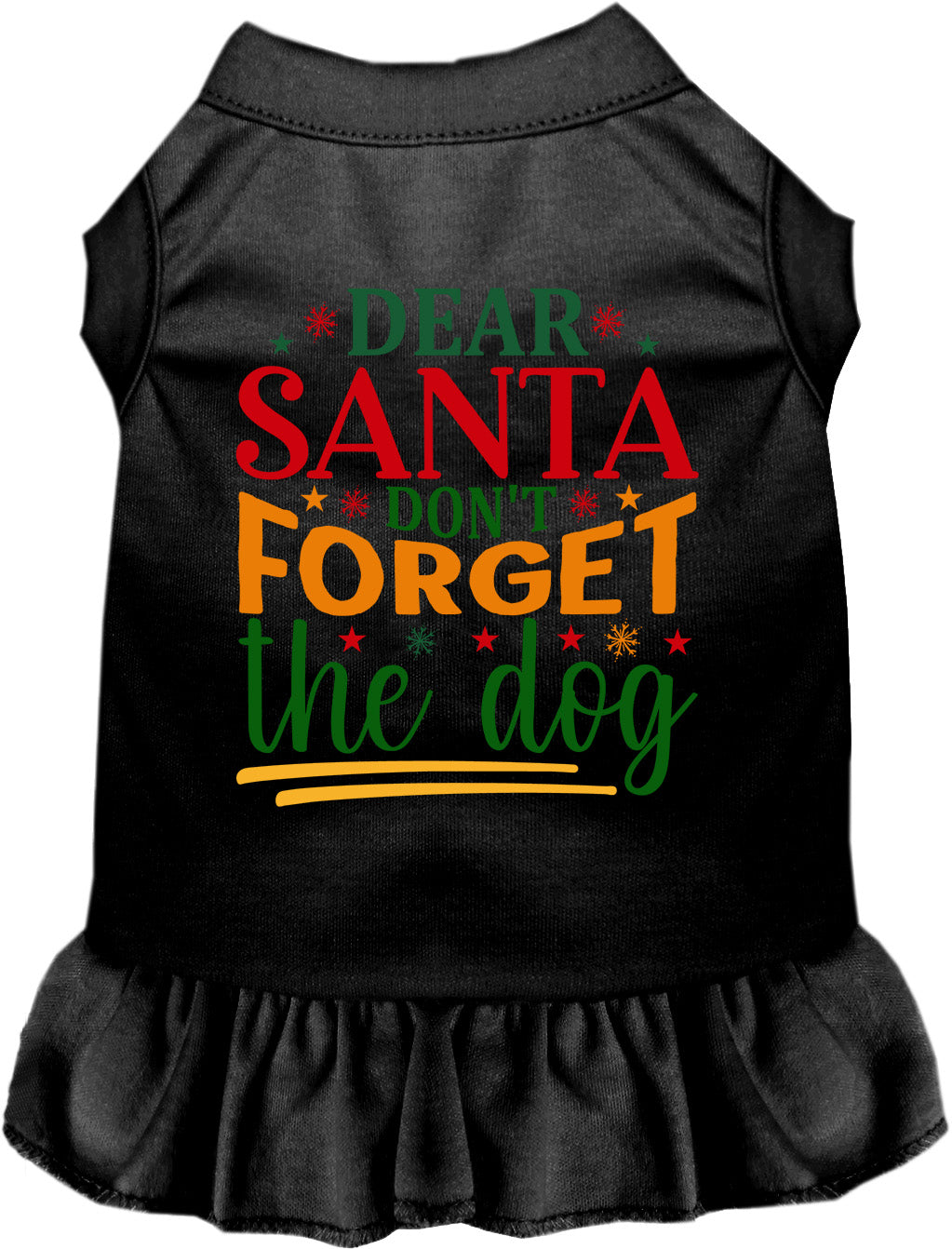 Black pet dress with 'Dear Santa Don't Forget the Dog' print