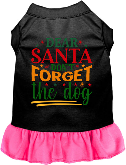 Black and pink pet dress with 'Dear Santa Don't Forget the Dog' print