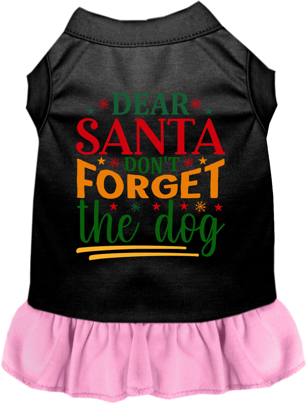 Black and light pink pet dress with 'Dear Santa Don't Forget the Dog' print