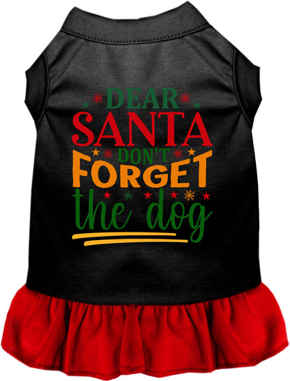 Black and red pet dress with 'Dear Santa Don't Forget the Dog' print