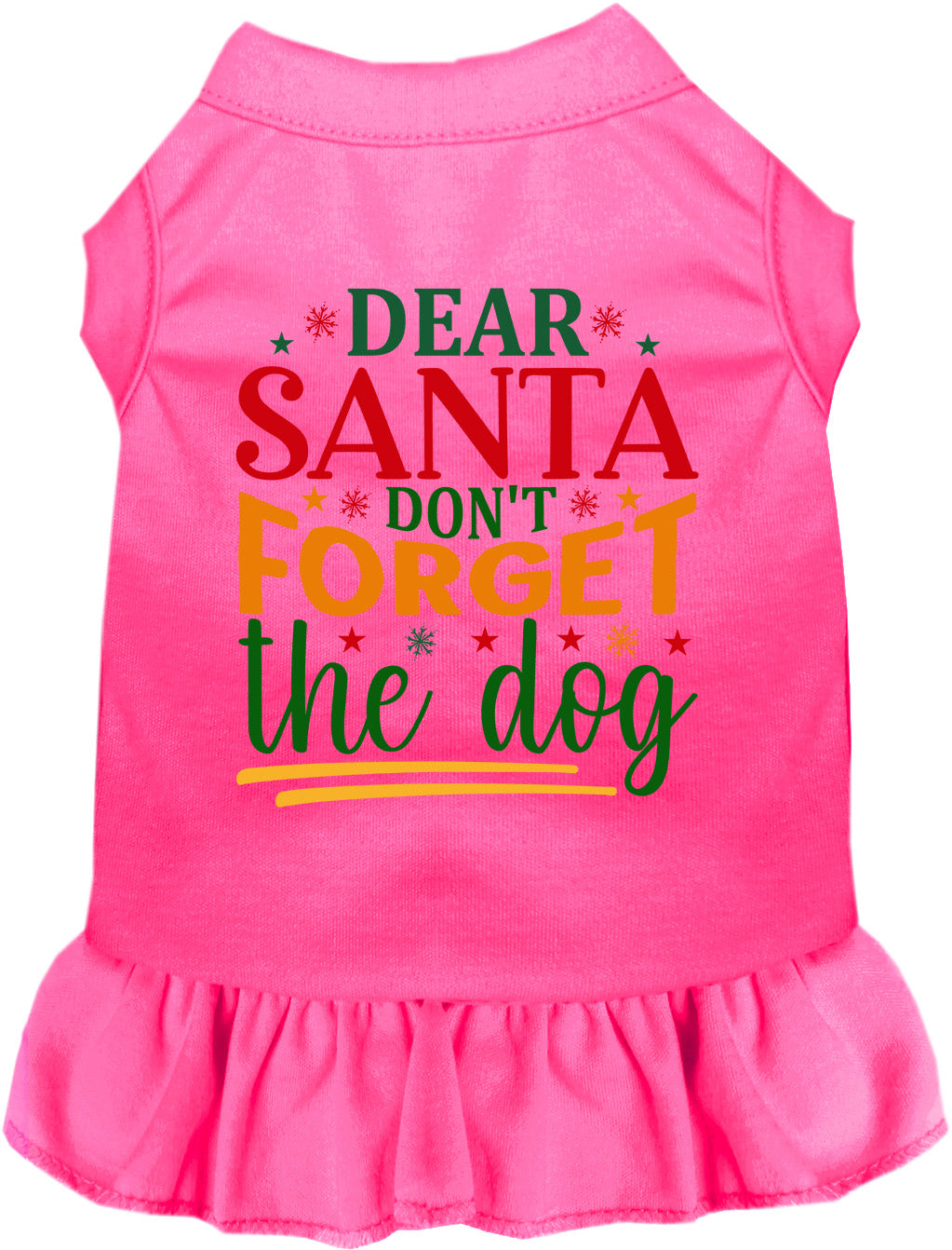 Pink pet dress with 'Dear Santa Don't Forget the Dog' print