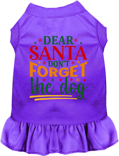 Purple pet dress with 'Dear Santa Don't Forget the Dog' print