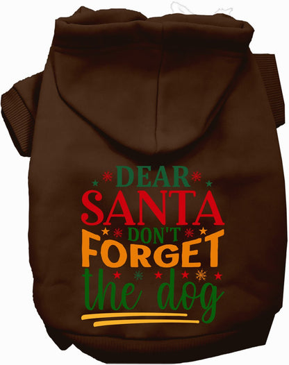 Brown pet hoodie with 'Dear Santa Don't Forget the Dog' design