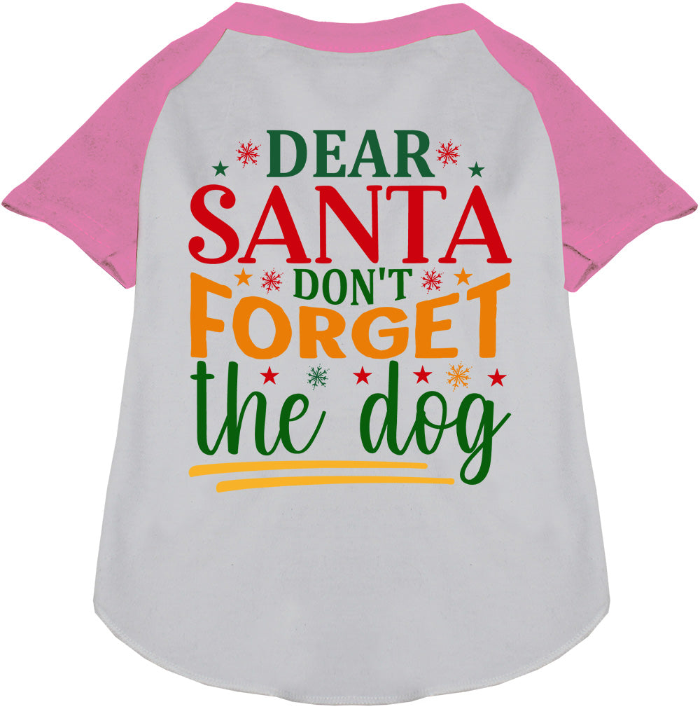 Light pink sleeve pet raglan shirt with 'Dear Santa Don't Forget the Dog' design