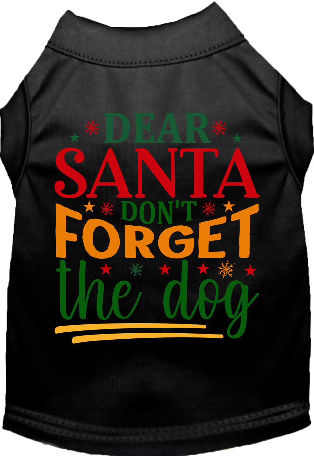 Black pet shirt with 'Dear Santa Don't Forget the Dog' design
