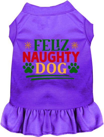 Purple Feliz Naughty Dog pet dress with ruffled skirt