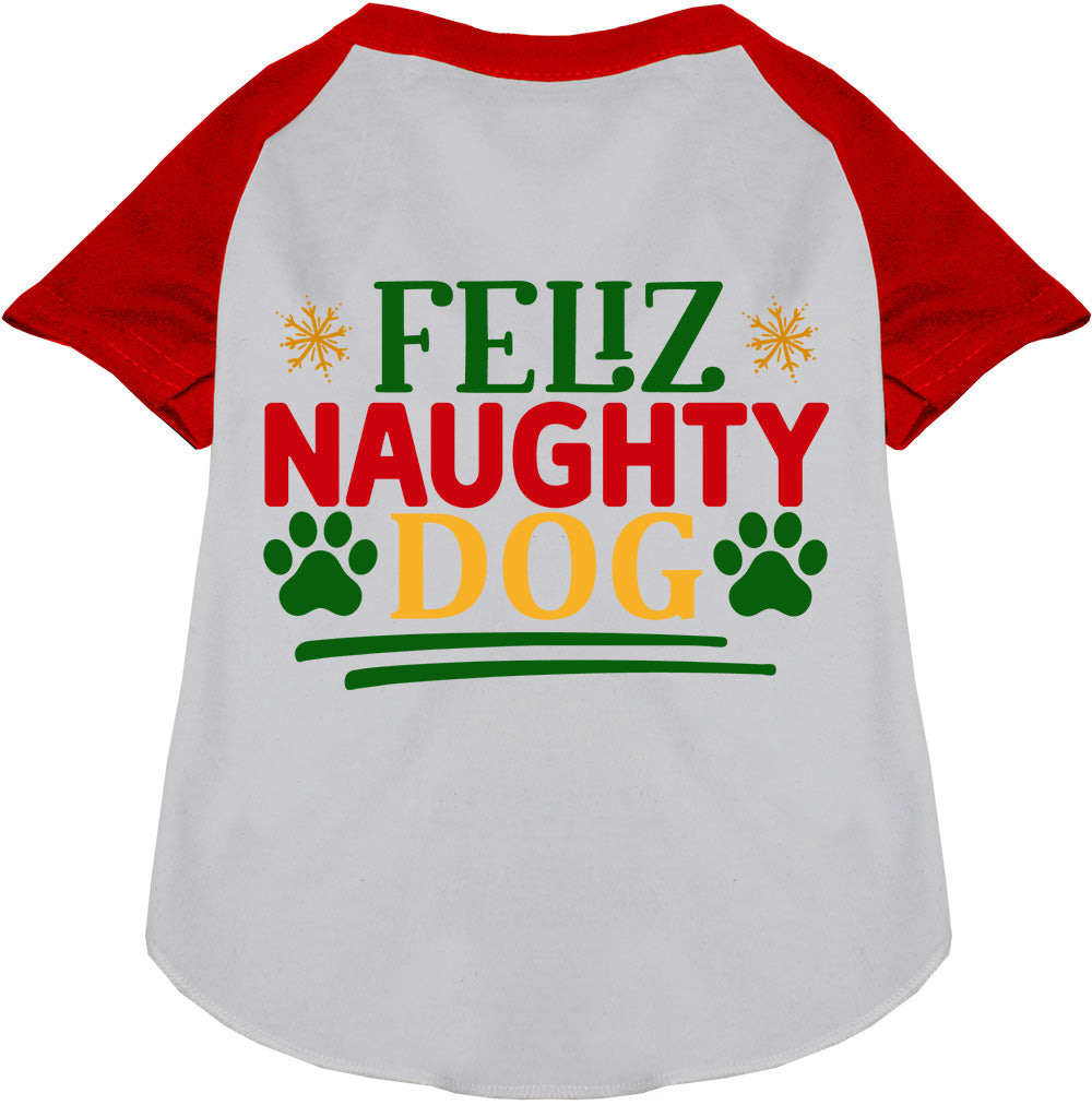 Feliz Naughty Dog red raglan pet shirt