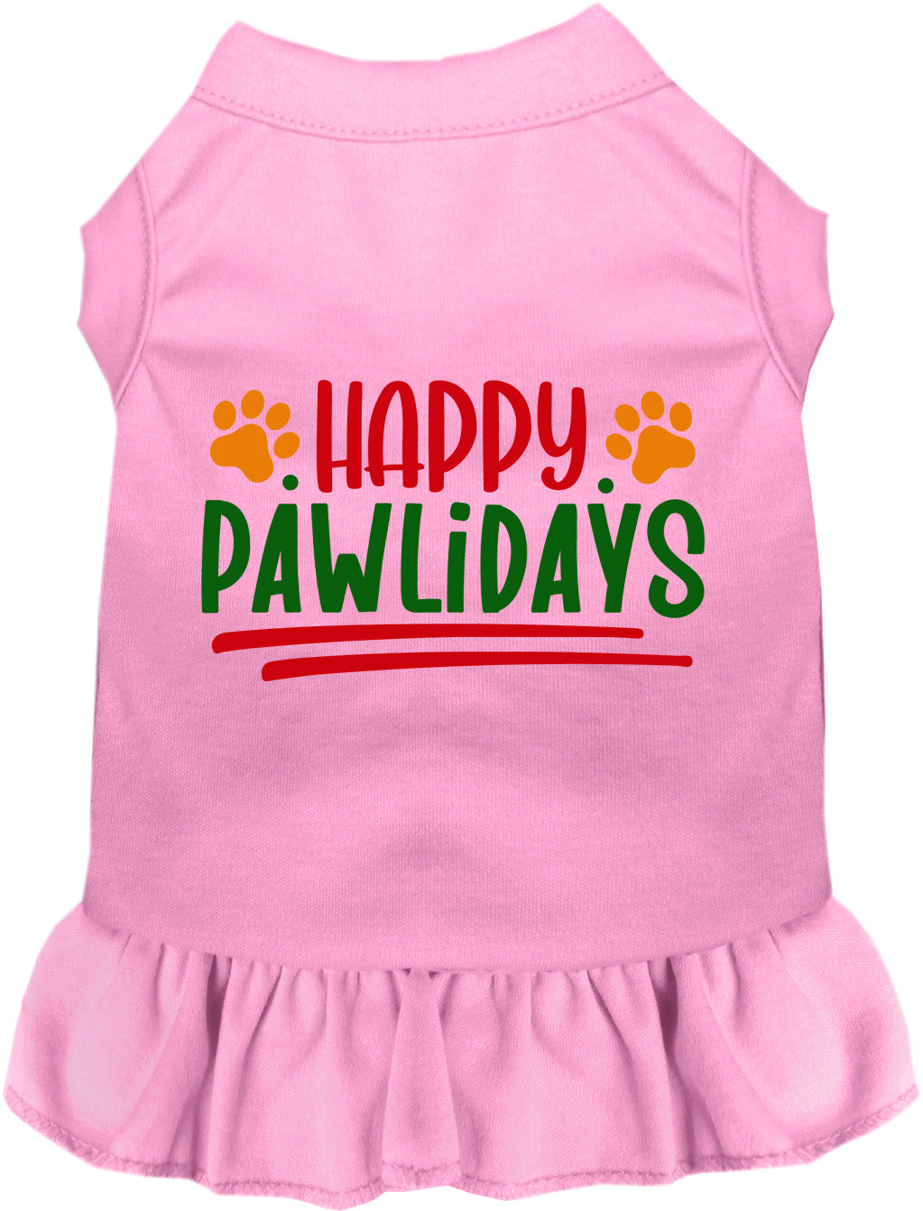 Light pink Happy Pawlidays pet dress with paw prints