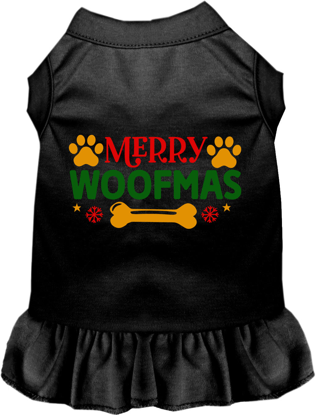 Black Merry Woofmas pet dress with festive design