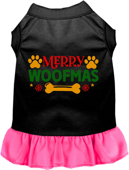 Black Merry Woofmas pet dress with pink skirt