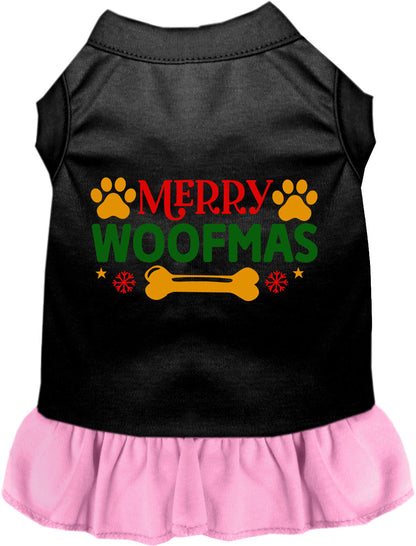Black Merry Woofmas pet dress with light pink skirt