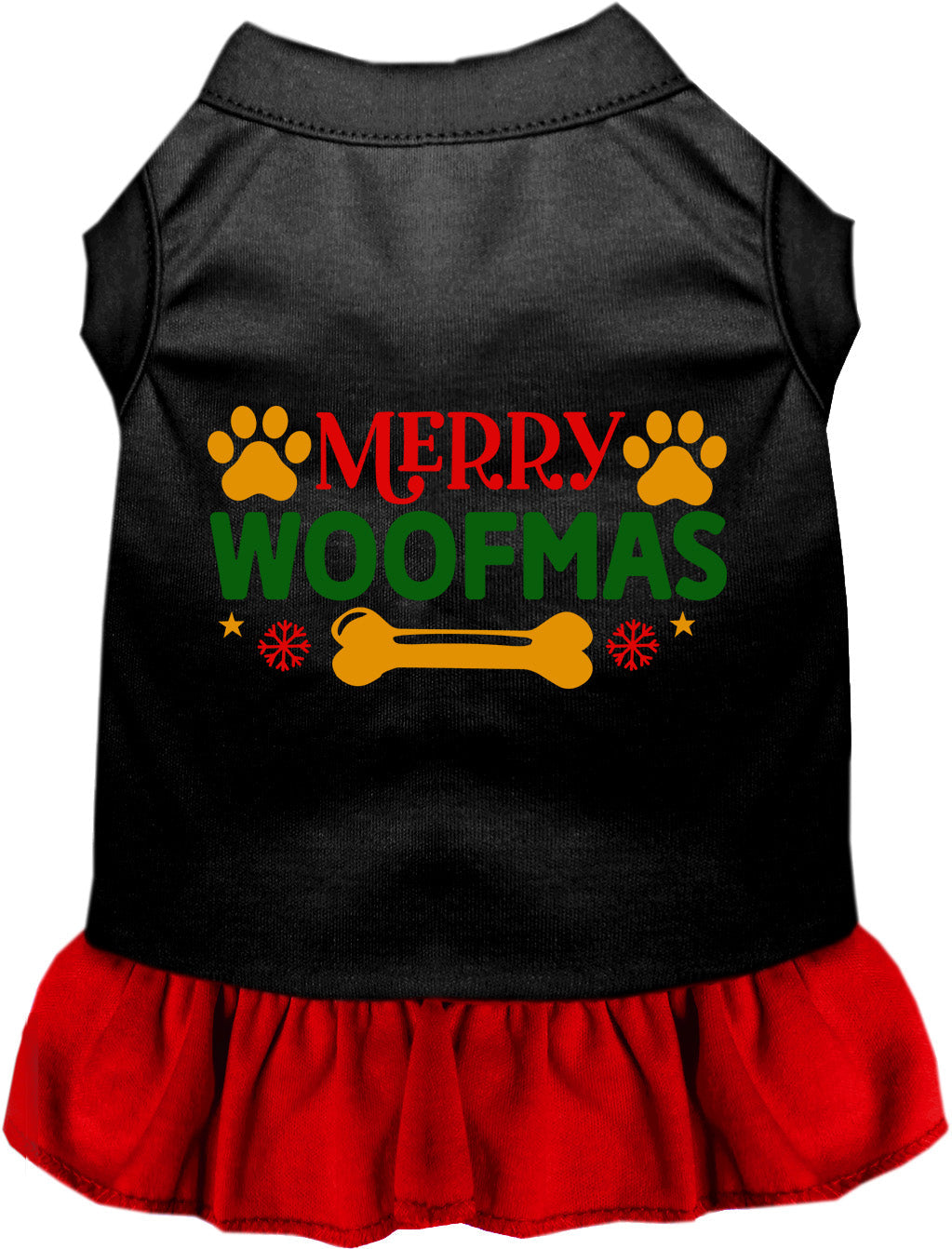 Black Merry Woofmas pet dress with red skirt
