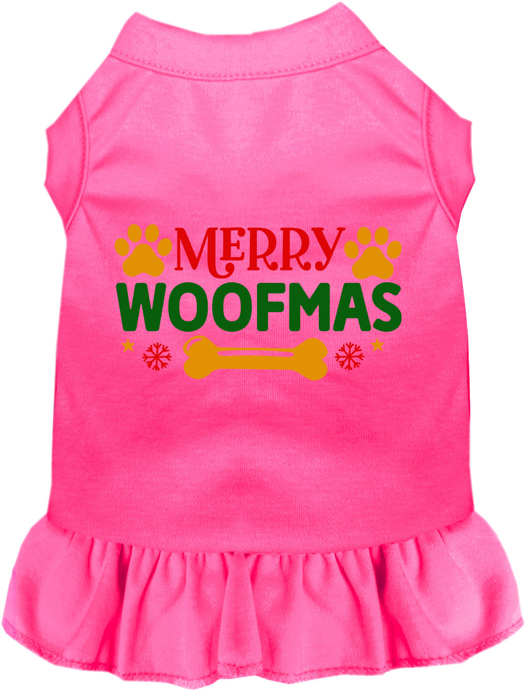 Pink Merry Woofmas pet dress with festive design