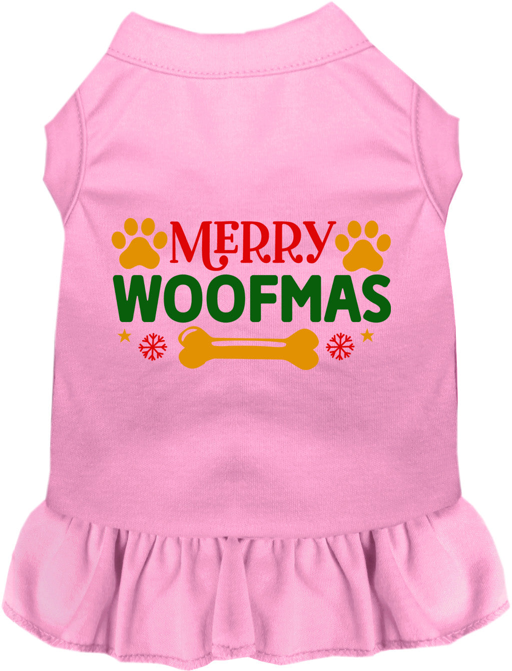 Light pink Merry Woofmas pet dress with festive design
