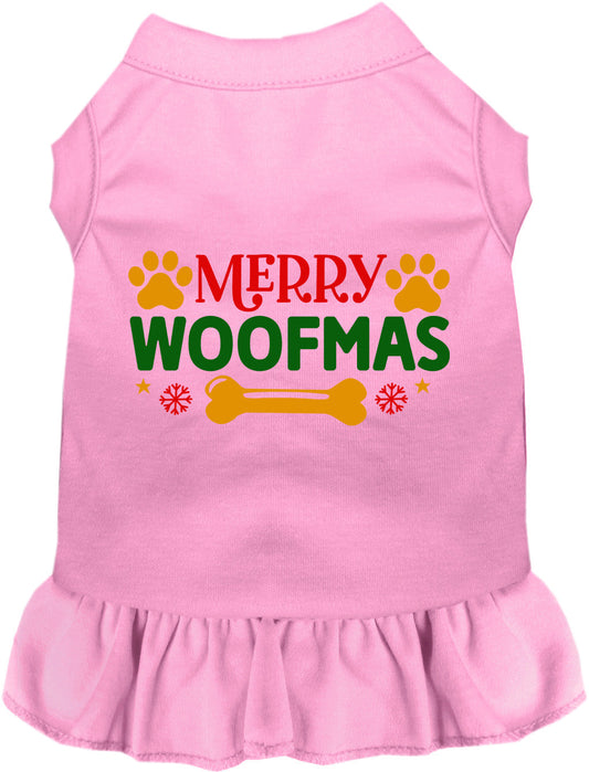 Light pink Merry Woofmas pet dress with festive design