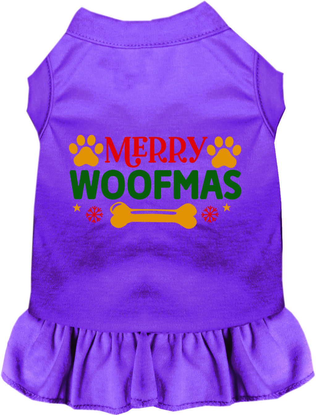 Purple Merry Woofmas pet dress with festive design