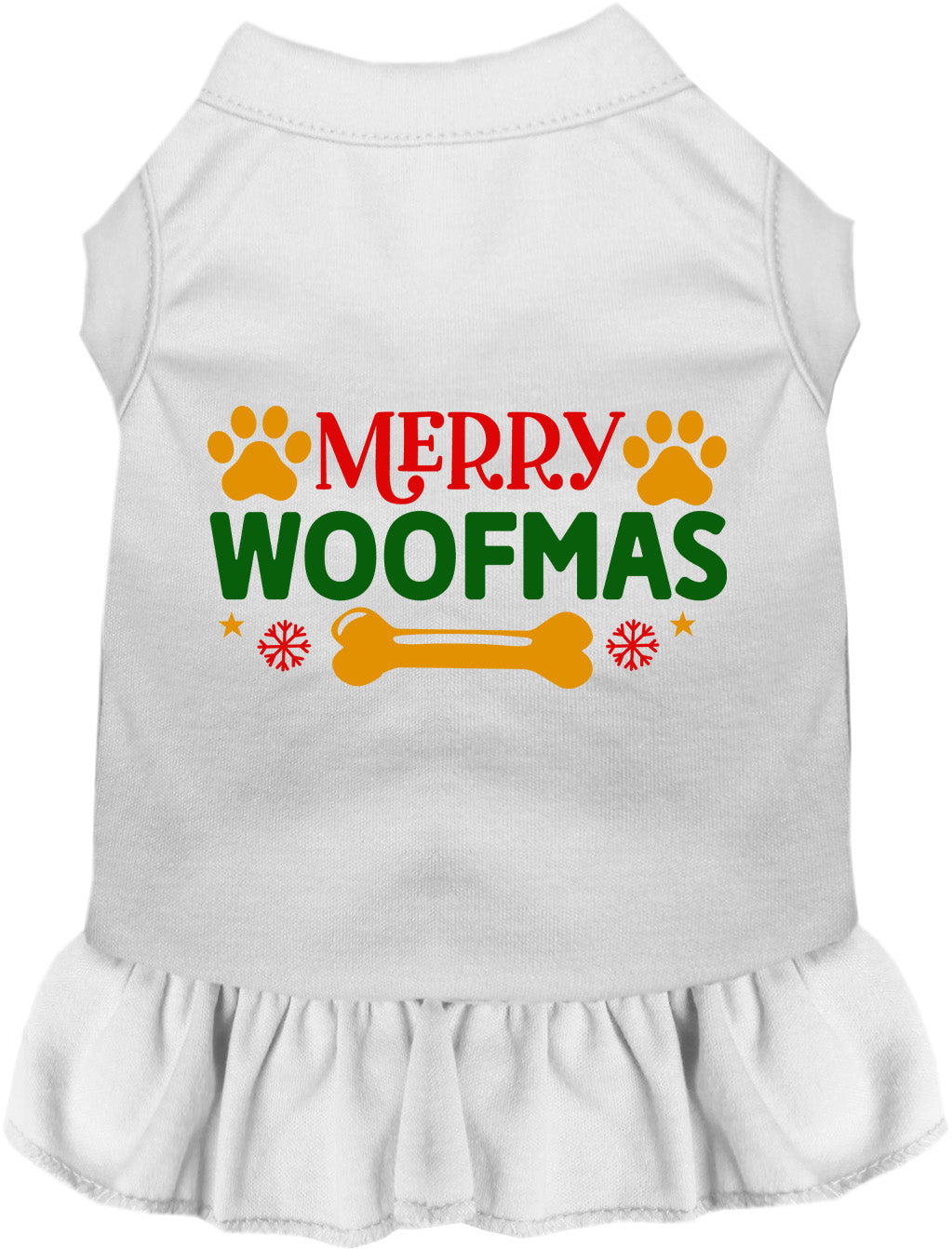 White Merry Woofmas pet dress with festive design