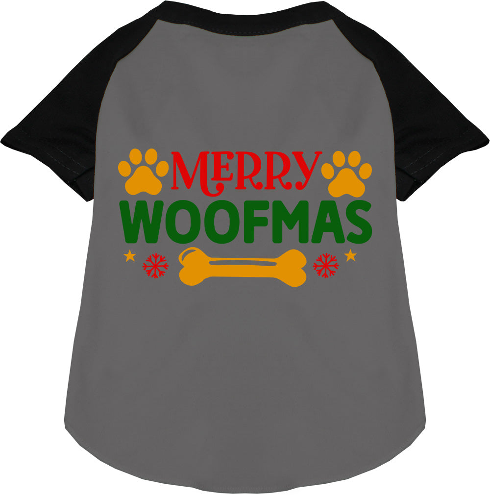 Gray Merry Woofmas pet raglan shirt
