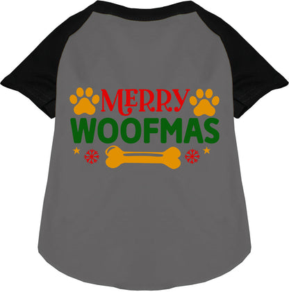 Gray Merry Woofmas pet raglan shirt