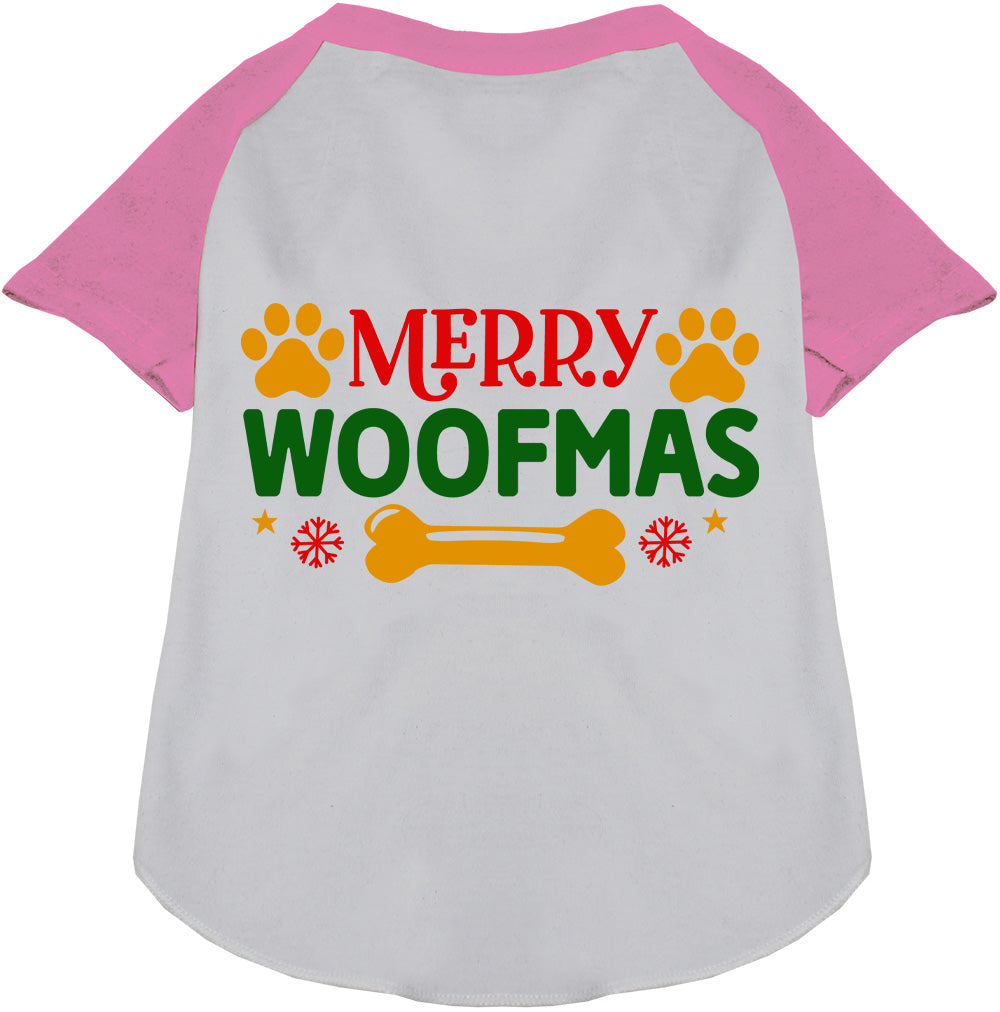 Light pink Merry Woofmas pet raglan shirt