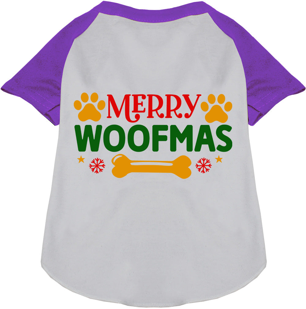 Purple Merry Woofmas pet raglan shirt