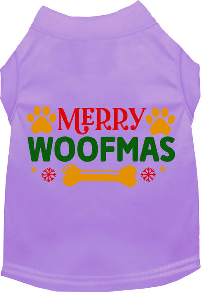Purple Merry Woofmas pet shirt with festive design