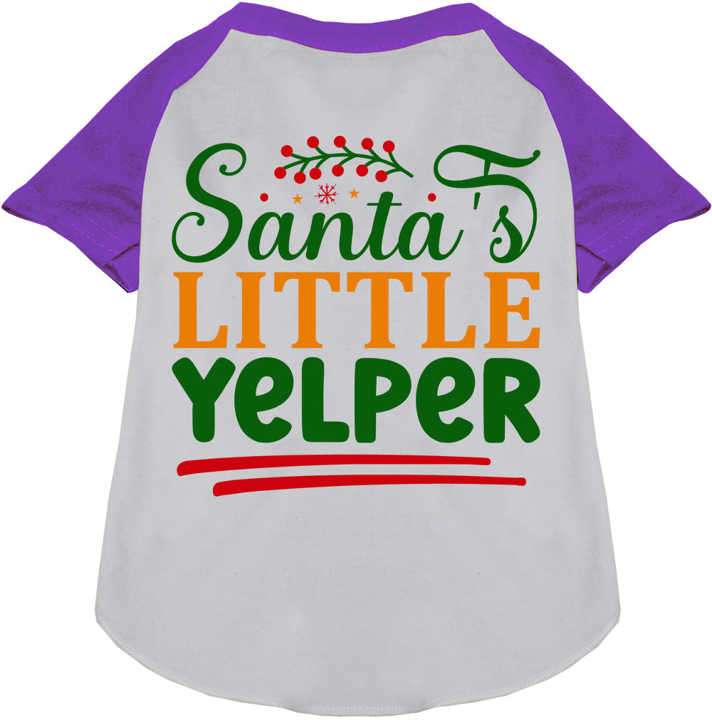 Purple Santa's Little Yelper pet raglan shirt