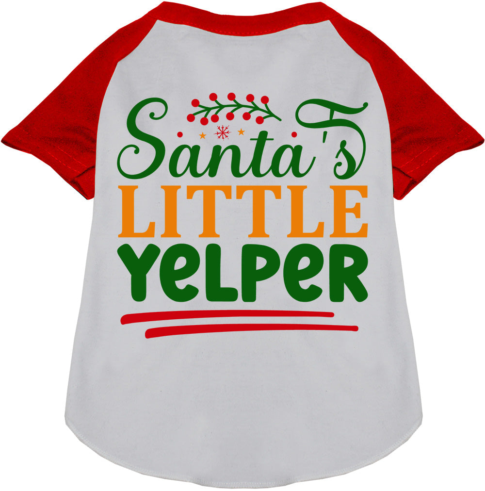 Red Santa's Little Yelper pet raglan shirt