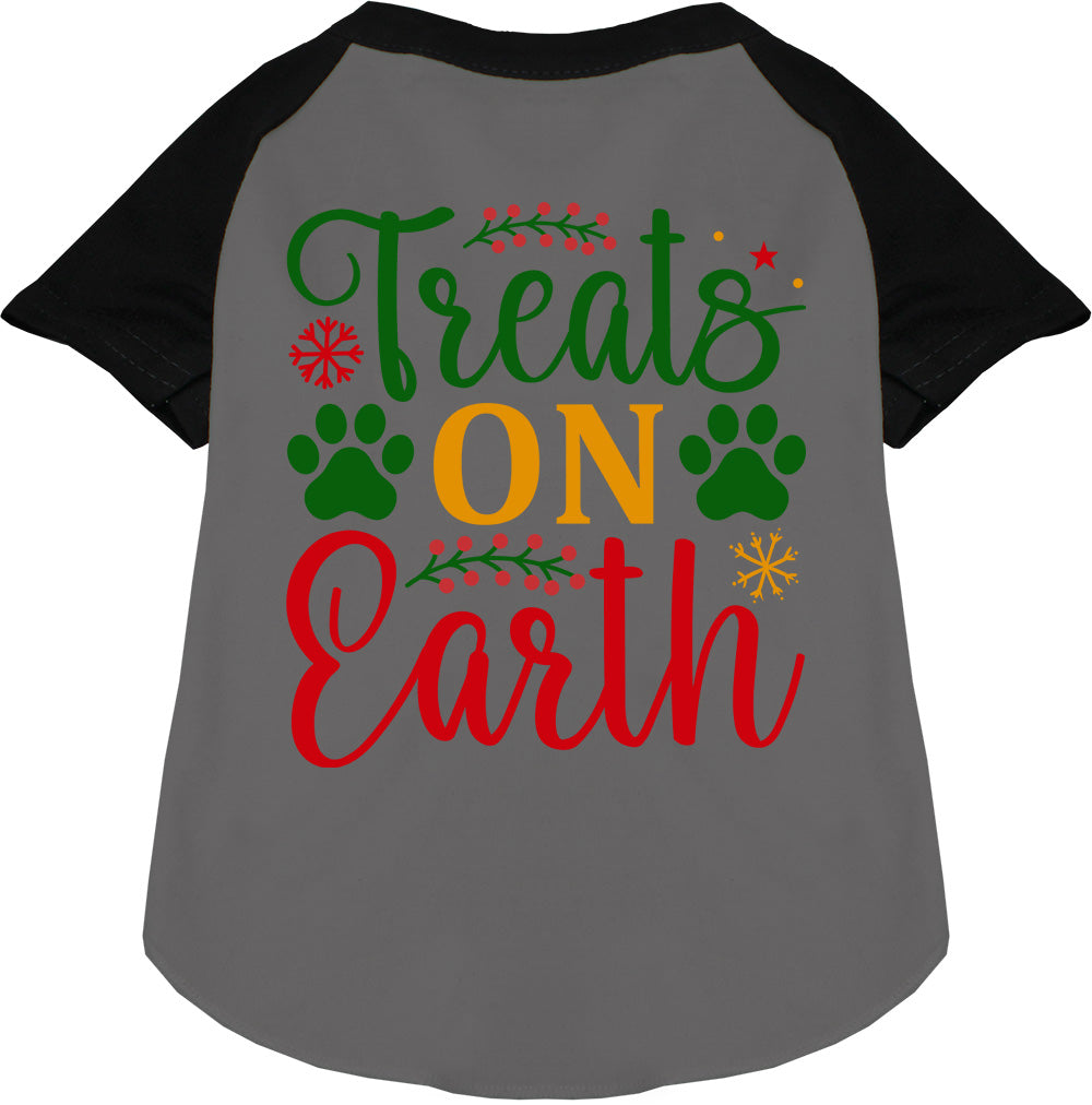 Black-sleeved Treats on Earth pet raglan shirt