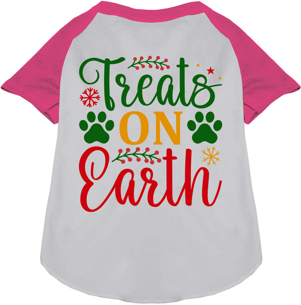Pink-sleeved Treats on Earth pet raglan shirt
