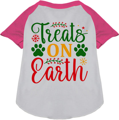 Pink-sleeved Treats on Earth pet raglan shirt