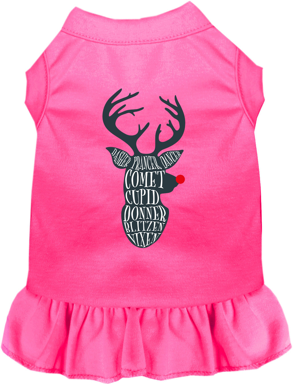 Pink pet dress with reindeer design