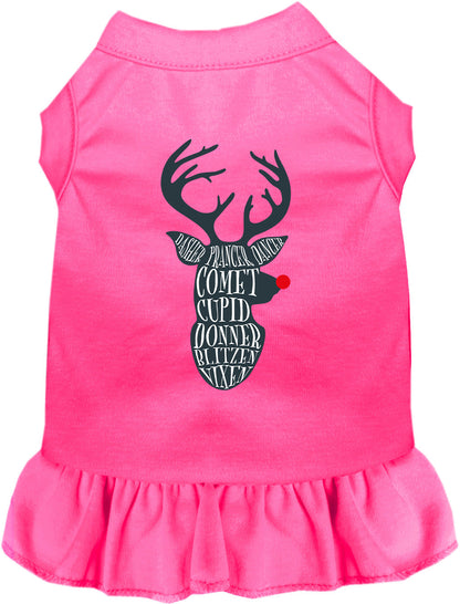Pink pet dress with reindeer design