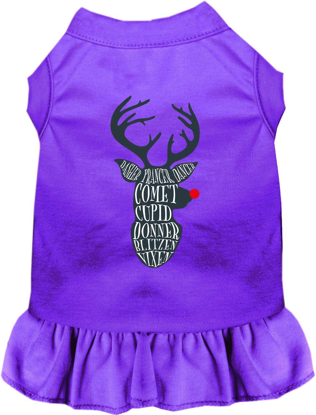 Purple pet dress with reindeer design