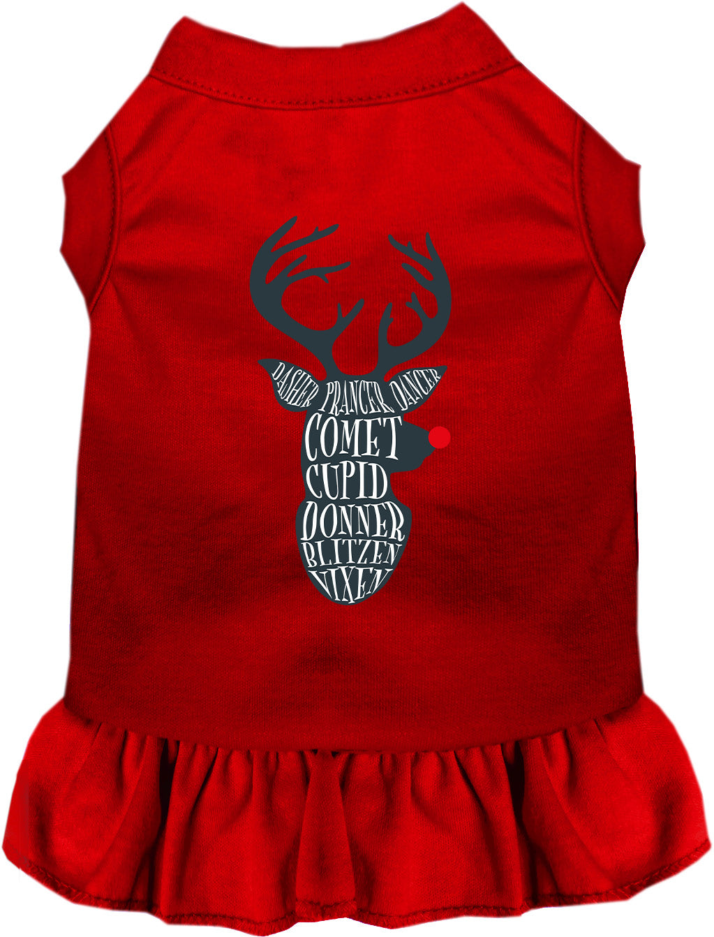 Red pet dress with reindeer design