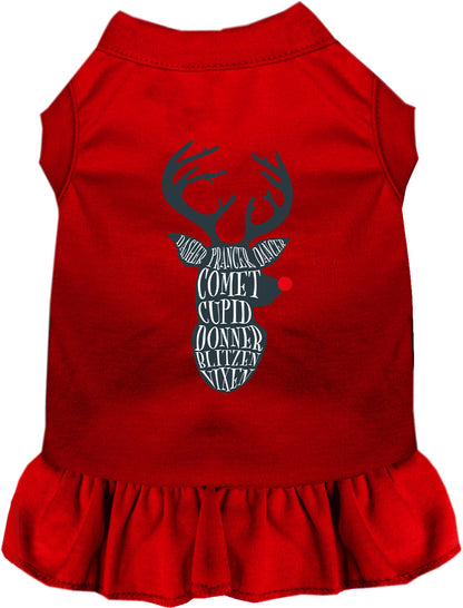 Red pet dress with reindeer design