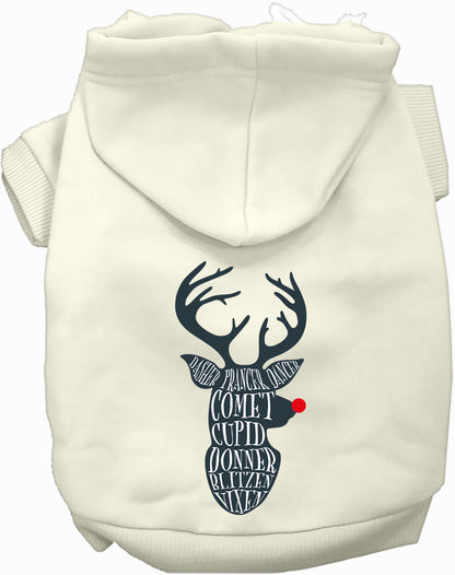 White Santa's Deer Pet Hoodie with reindeer design