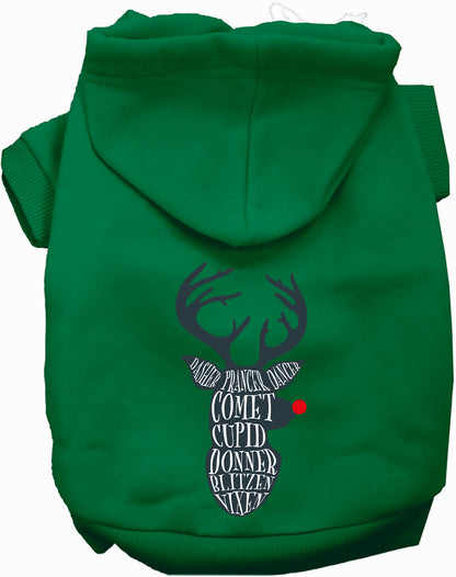 Green Santa's Deer Pet Hoodie with reindeer design