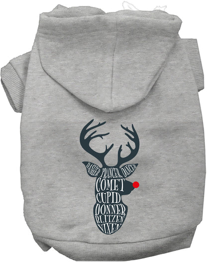 Gray Santa's Deer Pet Hoodie with reindeer design