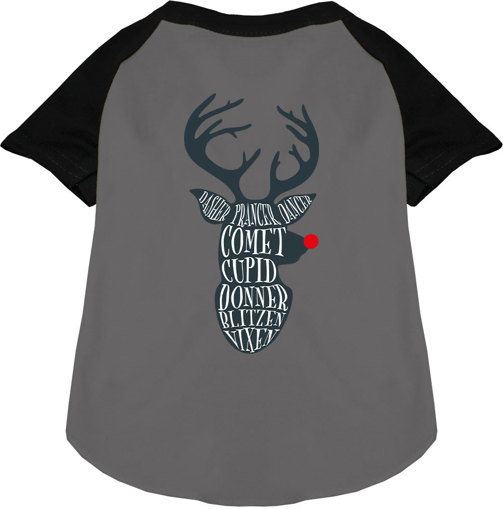 Black-sleeved Santa's Deer Pet Raglan Shirt