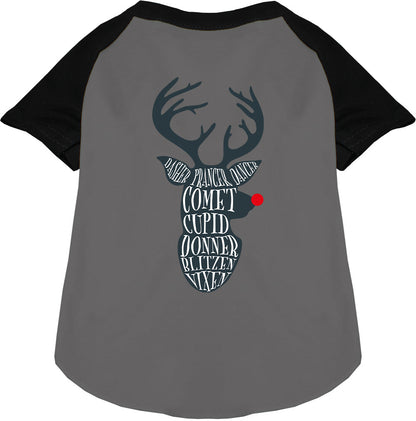 Black-sleeved Santa's Deer Pet Raglan Shirt