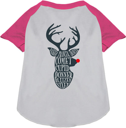 Pink-sleeved Santa's Deer Pet Raglan Shirt