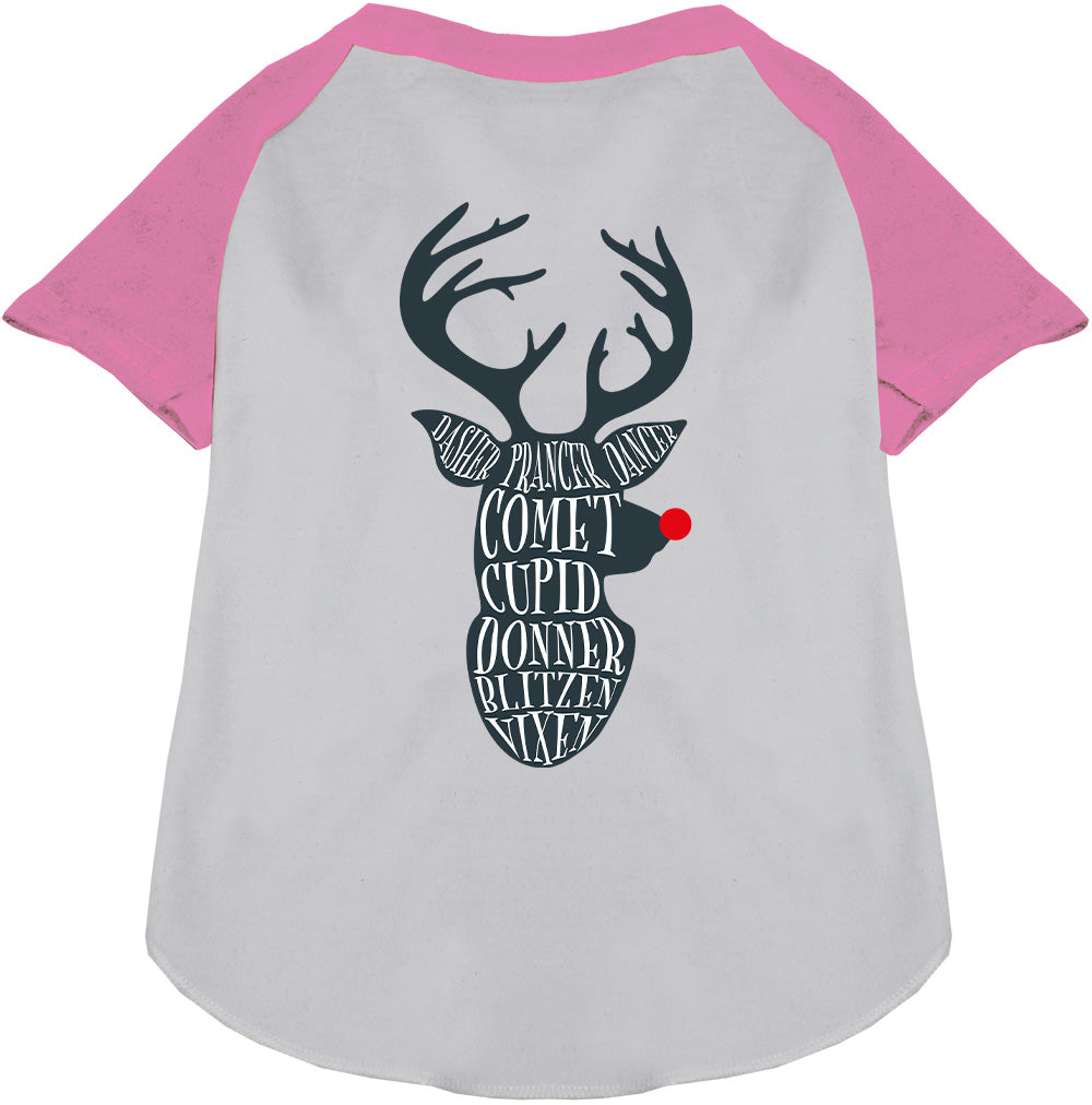 Light pink-sleeved Santa's Deer Pet Raglan Shirt