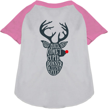 Light pink-sleeved Santa's Deer Pet Raglan Shirt