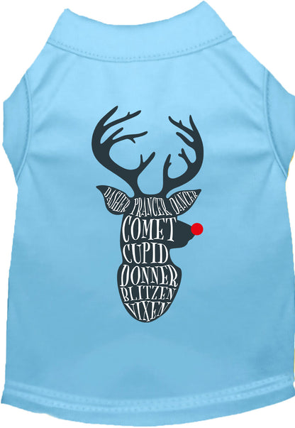 Light blue pet shirt with reindeer design