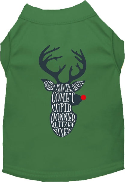 Green pet shirt with reindeer design