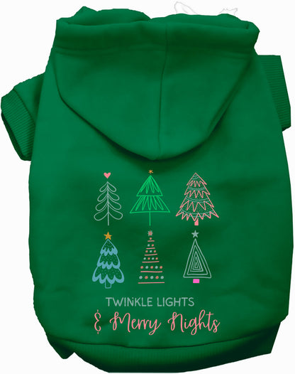 Green pet hoodie with twinkle lights design