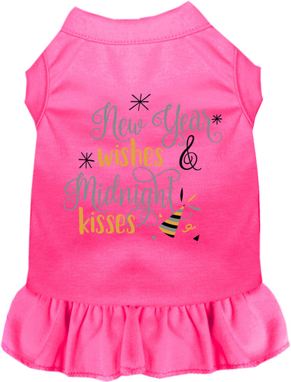 Pink Midnight Kisses pet dress with New Year wishes design